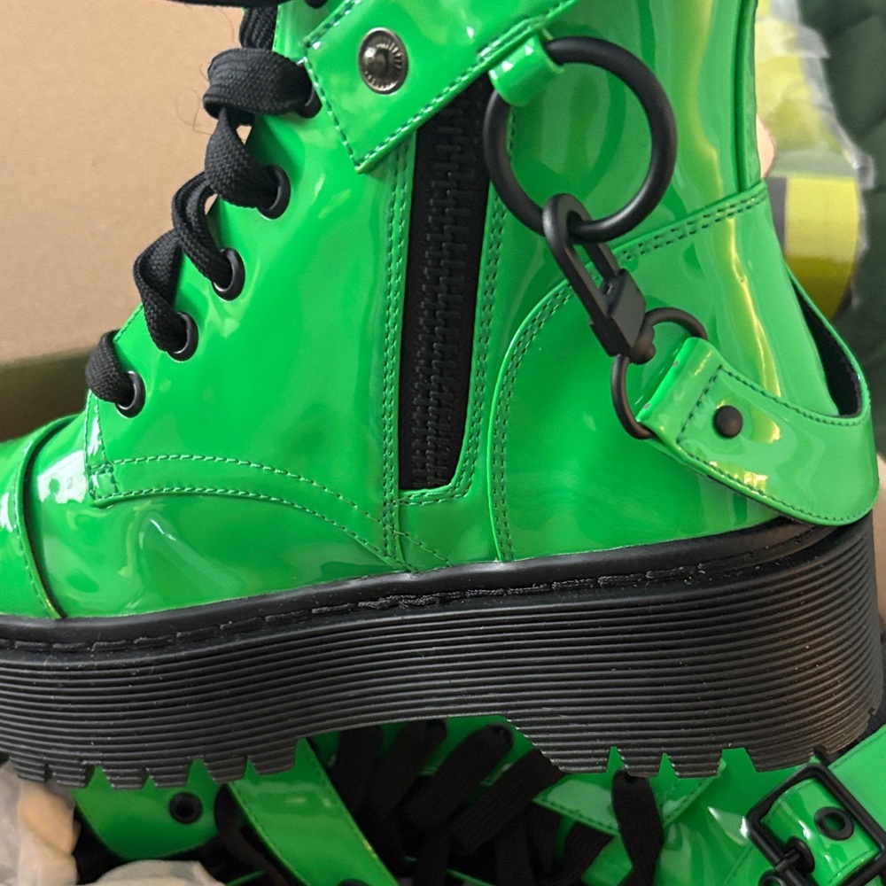 Neon Green Platform Combat Boots - Picture 4 of 7
